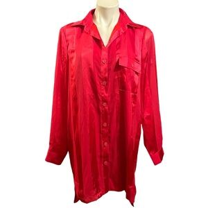 House Of Harlow x Revolve red satin striped oversized shirt